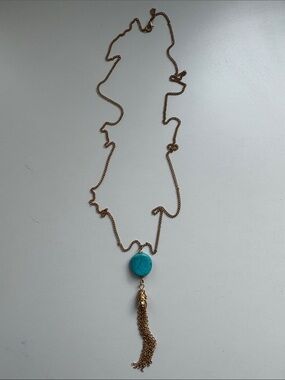 Gold-Tone Necklace with Turquoise Stone Pendant and Tassel